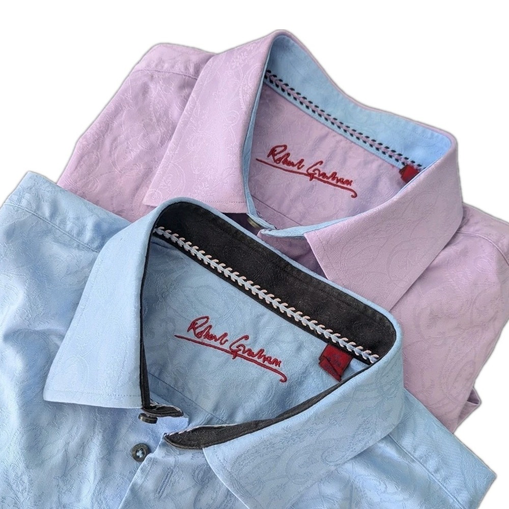 Robert Graham Blue/Lavender Paisley Long Sleeve Button Up Shirts 2 Lot Men's L